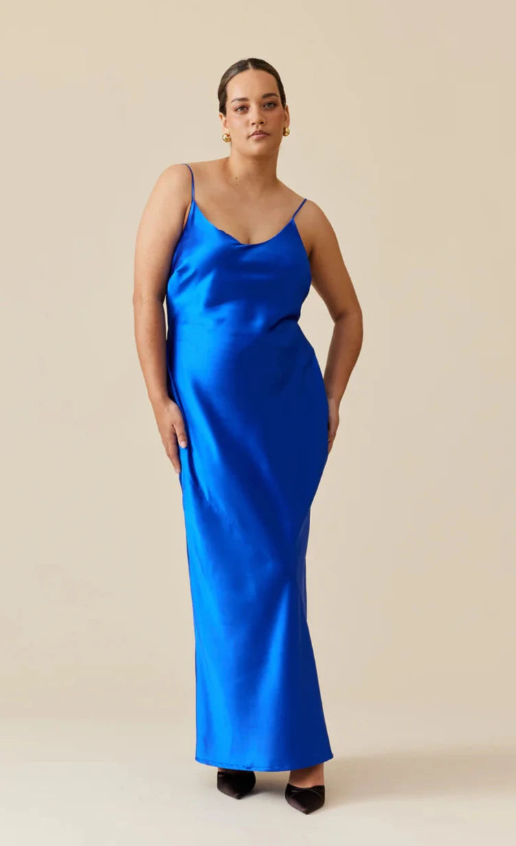 Logan Satin Slip (Cobalt) - First Date Rentals Logan Satin Slip (Cobalt) - First Date Rentals