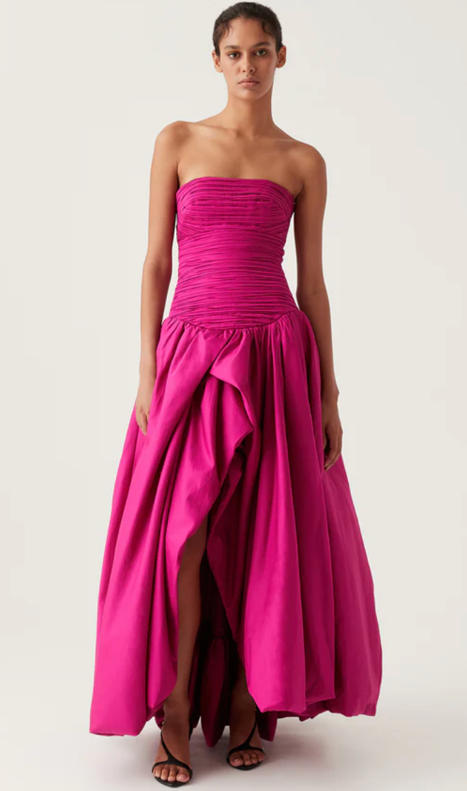 strapless open back dress Tulle Magenta A-line Prom Dresses With 3D Flowers, MP962 main image 1