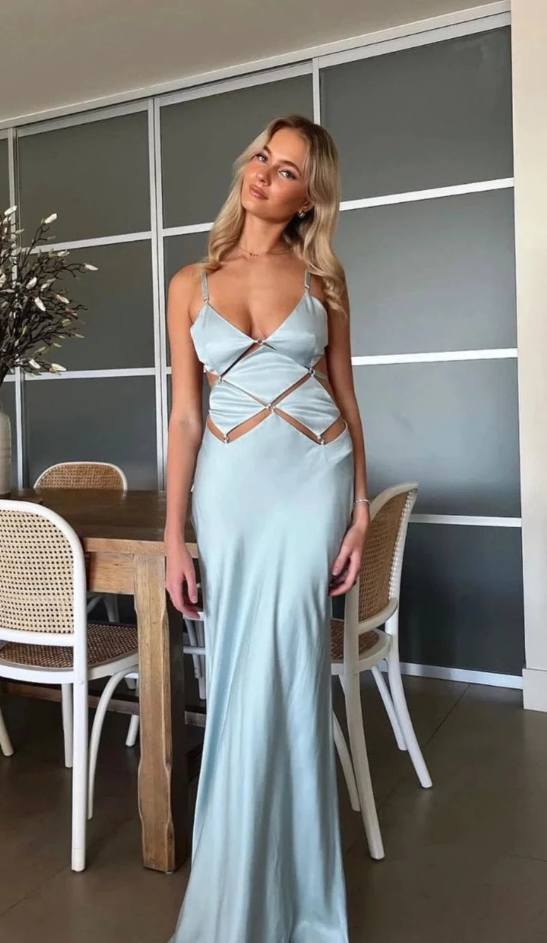 DIAMOND DAYS STRAP MAXI DRESS Blue First Date Rentals