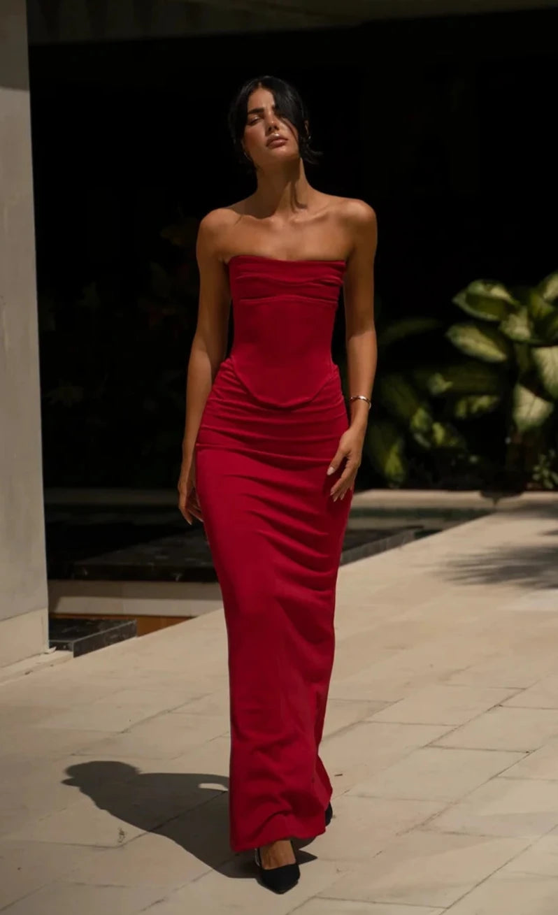 strapless open back dress Louie Gown (Red)