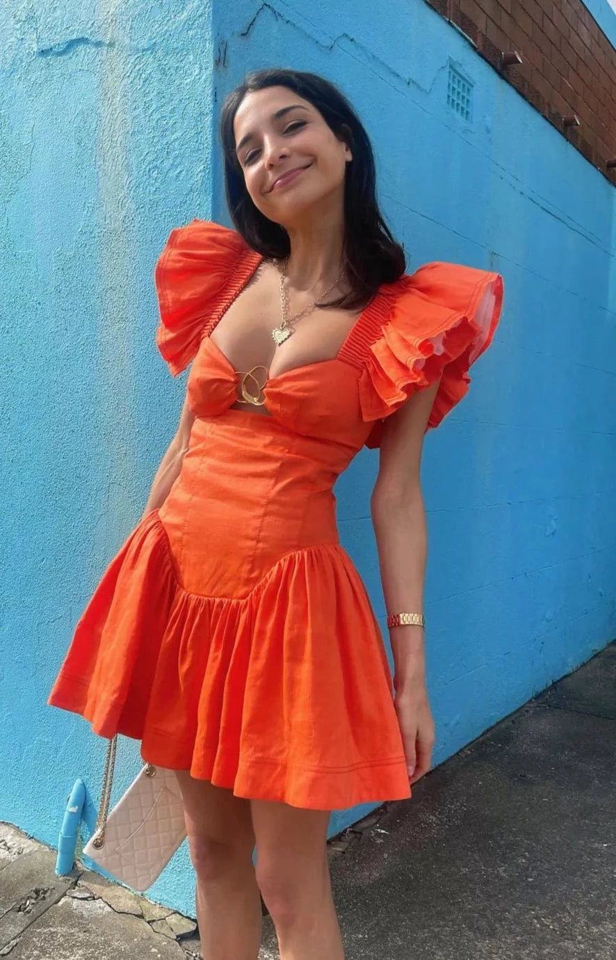 Frill sleeve mini dress best sale
