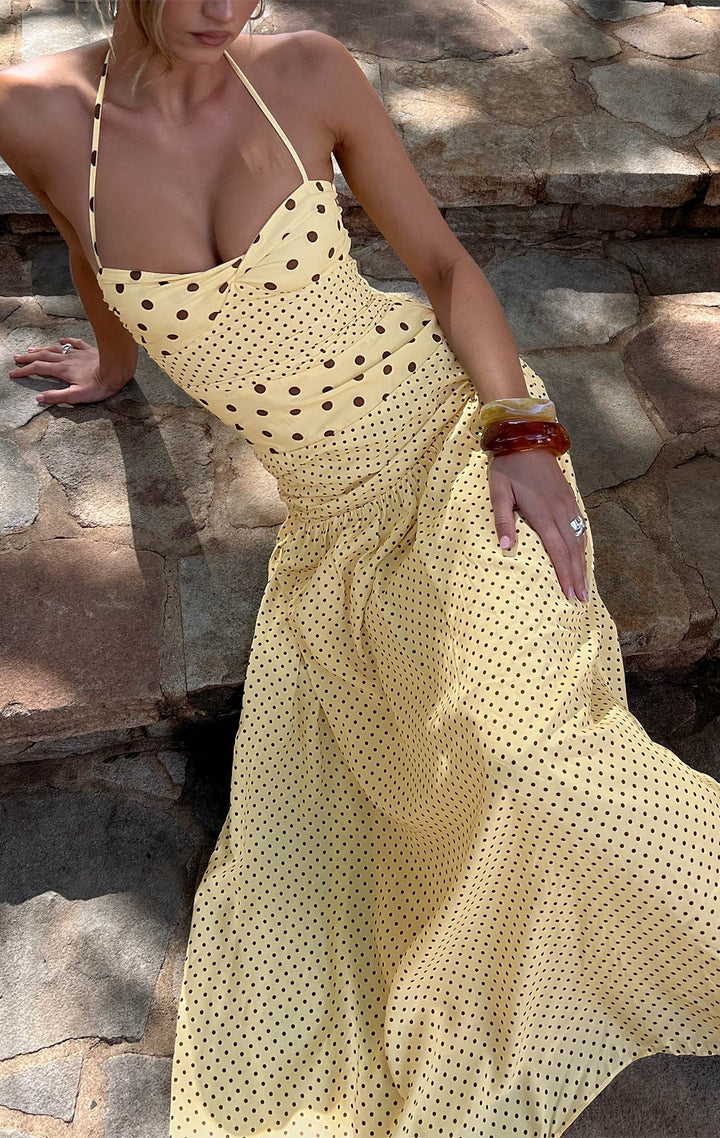 Marguerite Halter Maxi Dress Lemon