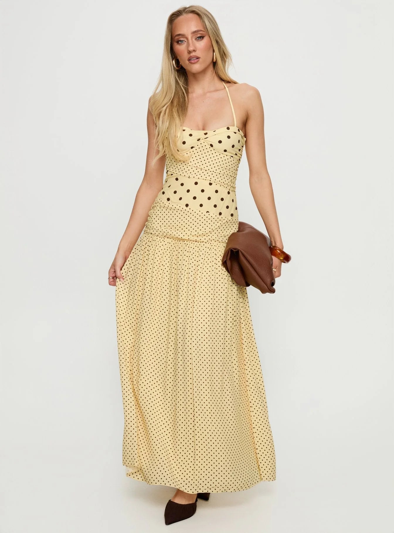 Marguerite Halter Maxi Dress Lemon