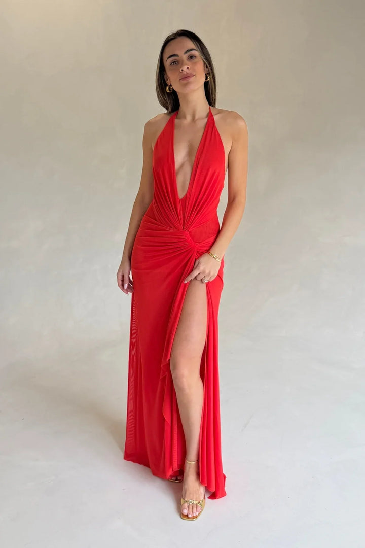 Xanthi V Neck Maxi Dress (Flame)