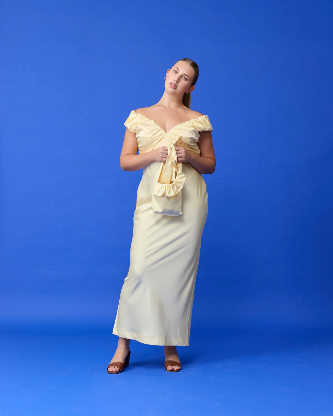 RAQUEL SATIN GOWN (Butter) - First Date Rentals