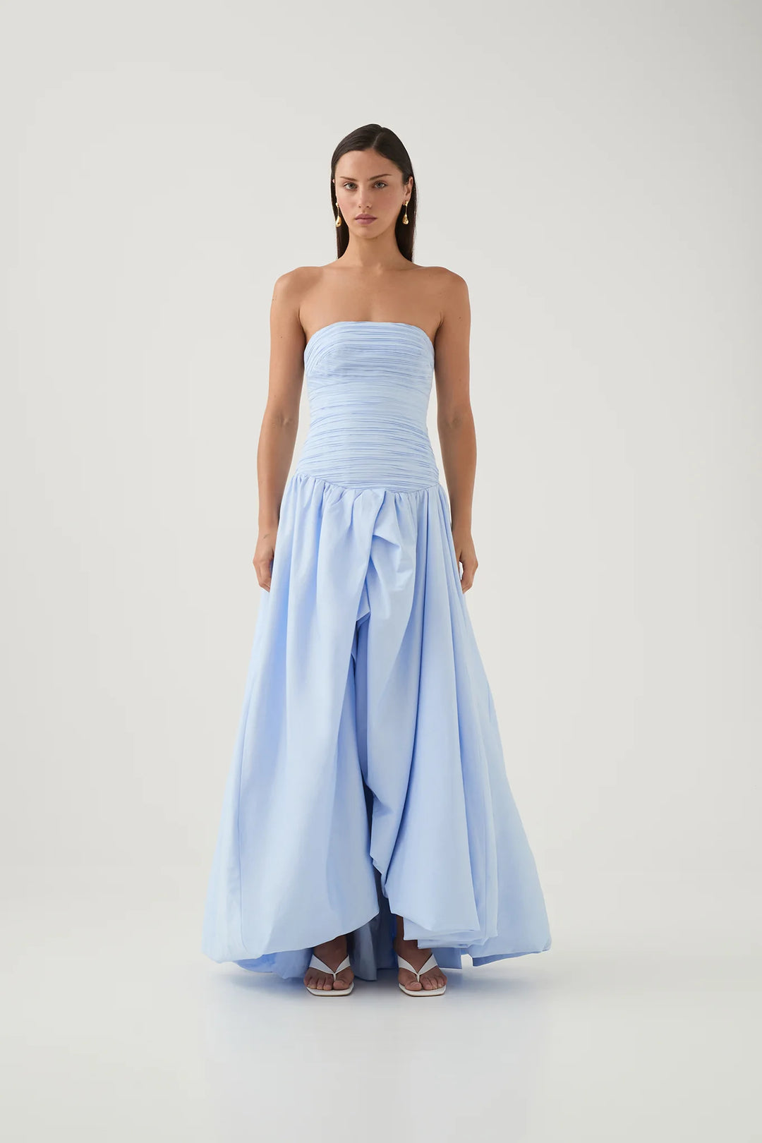 Violette Bubble Hem Maxi Dress (Blue) - First Date Rentals