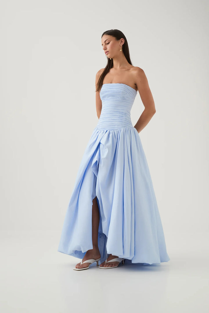 Violette Bubble Hem Maxi Dress (Blue) - First Date Rentals