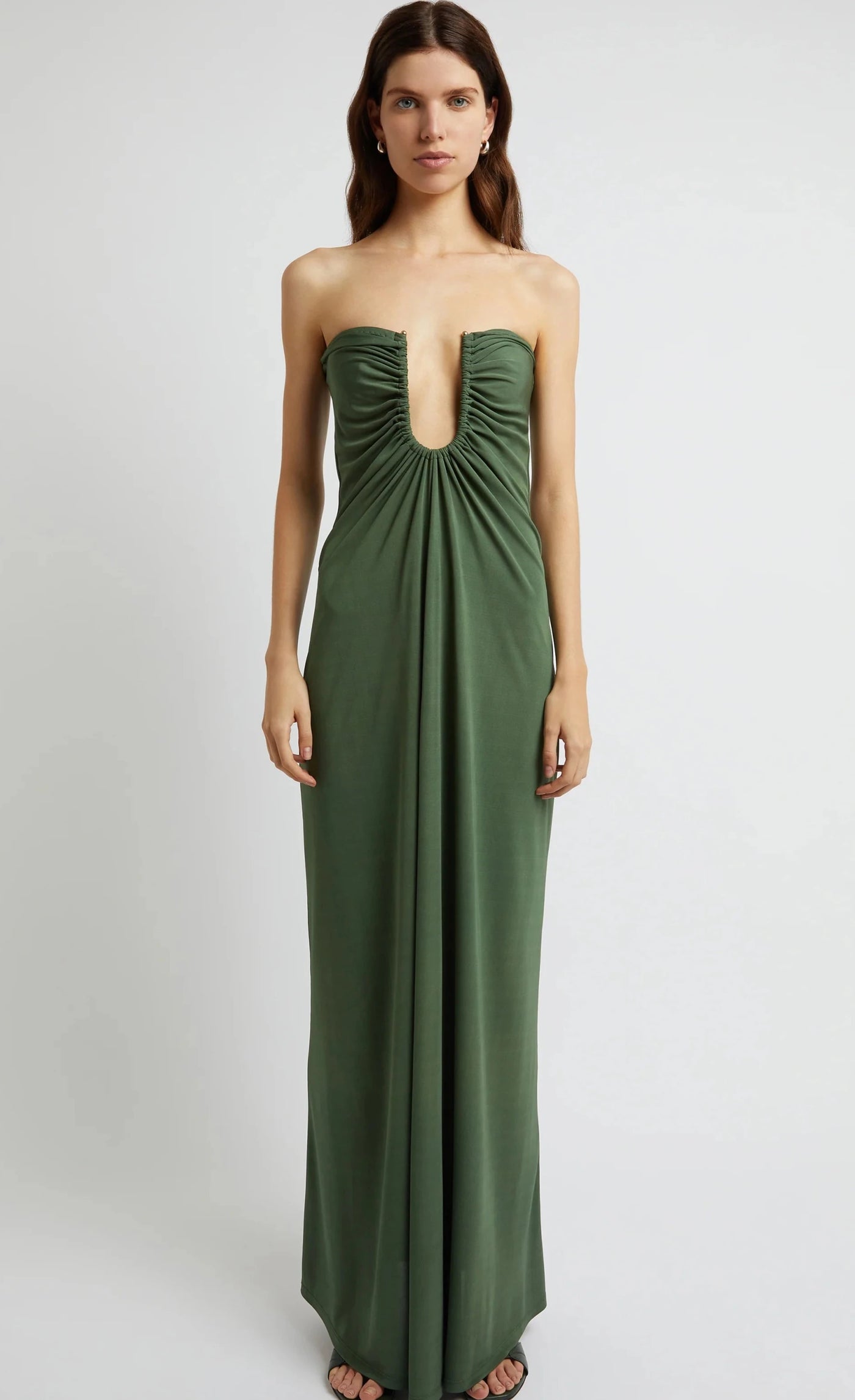 Arced Palm Strapless Dress (Green)