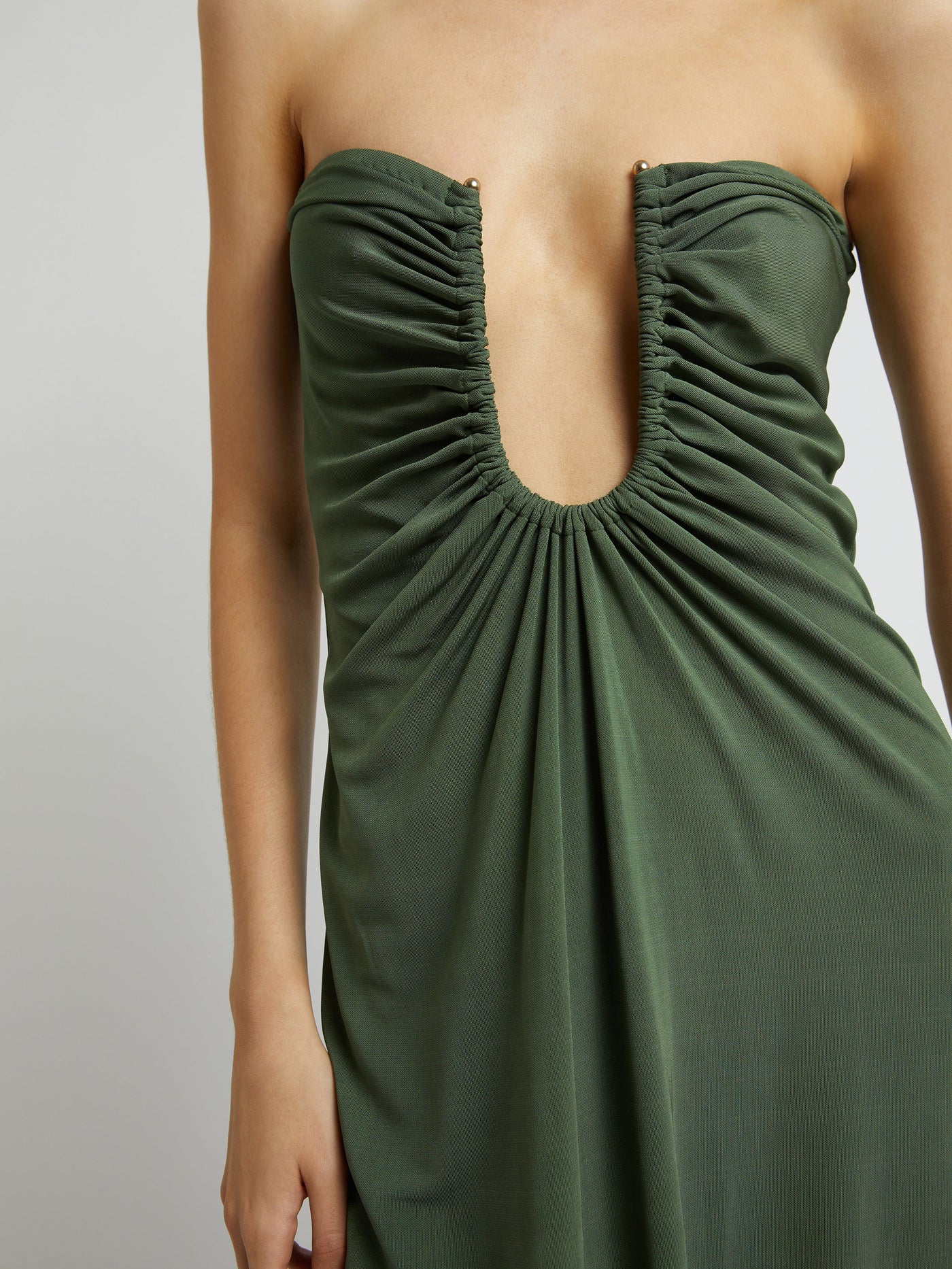 Arced Palm Strapless Dress (Green)