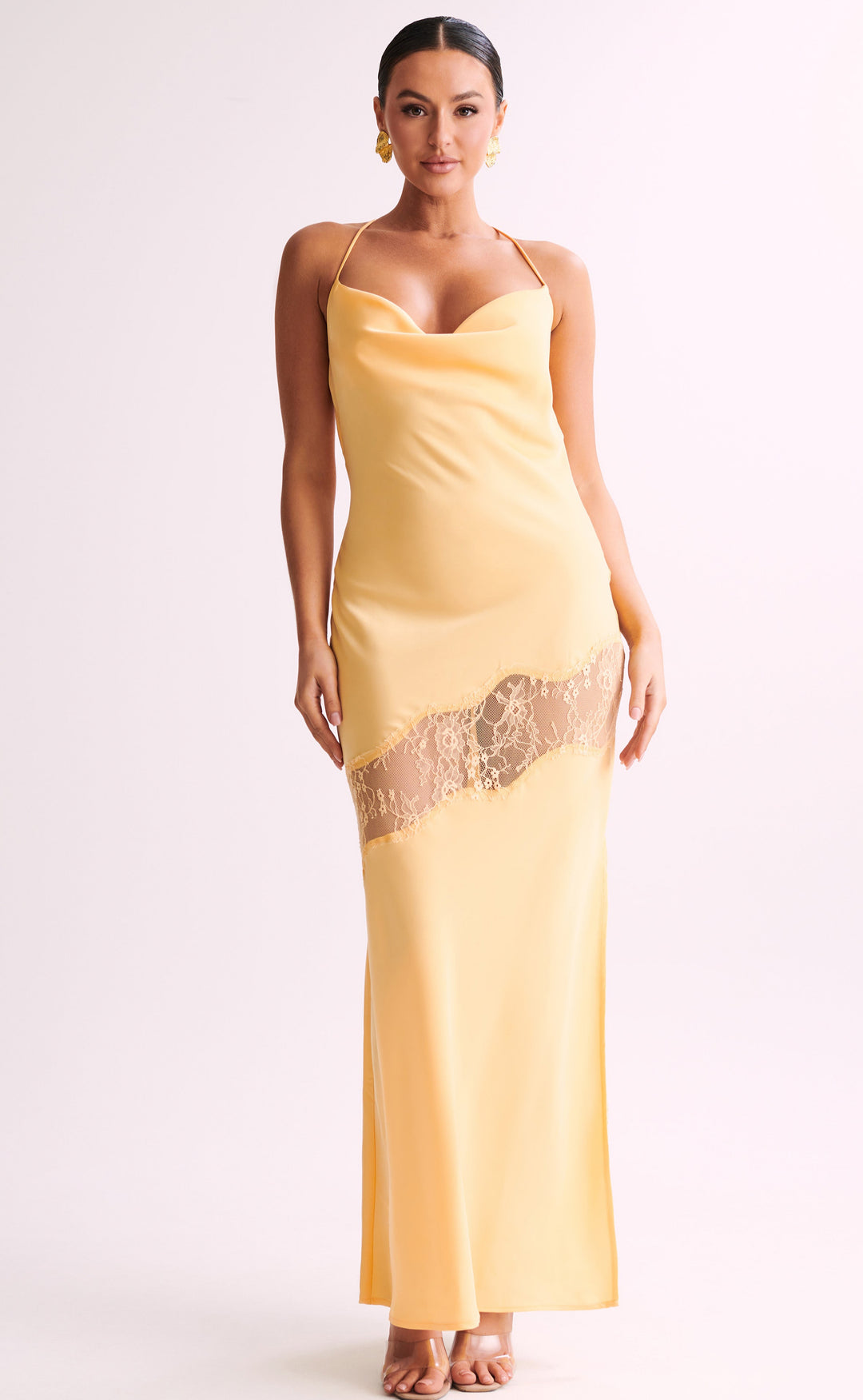 Chandra Lace Detail Dress (Yellow) - First Date Rentals