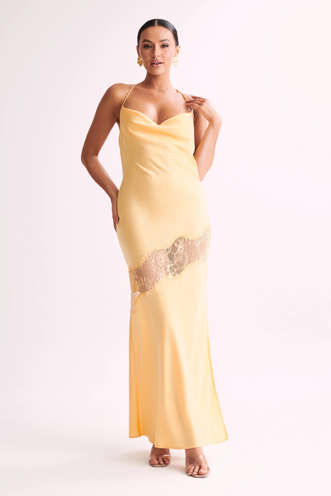 Chandra Lace Detail Dress (Yellow) - First Date Rentals
