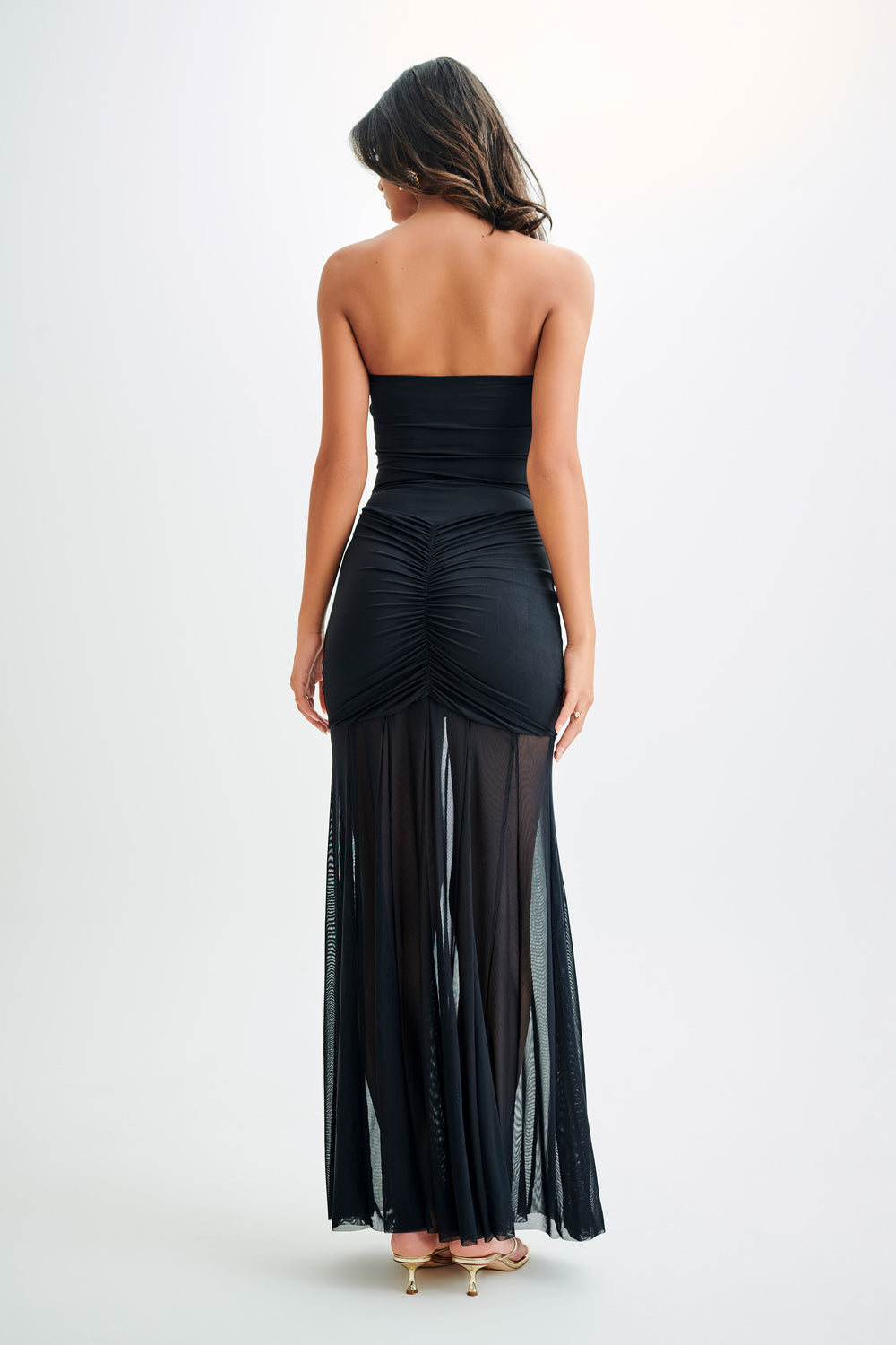 Caspian Slinky And Mesh Off Shoulder Maxi Dress (Black) - First Date Rentals