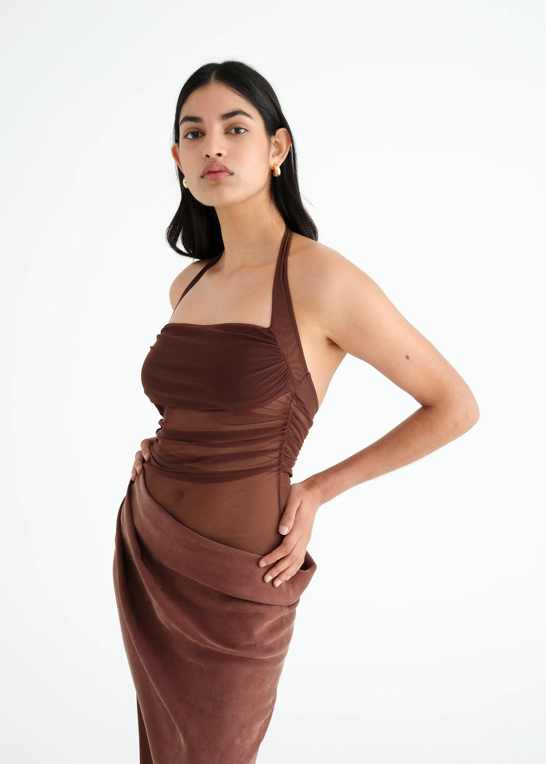 Gina Halter Dress (Brown) - First Date Rentals