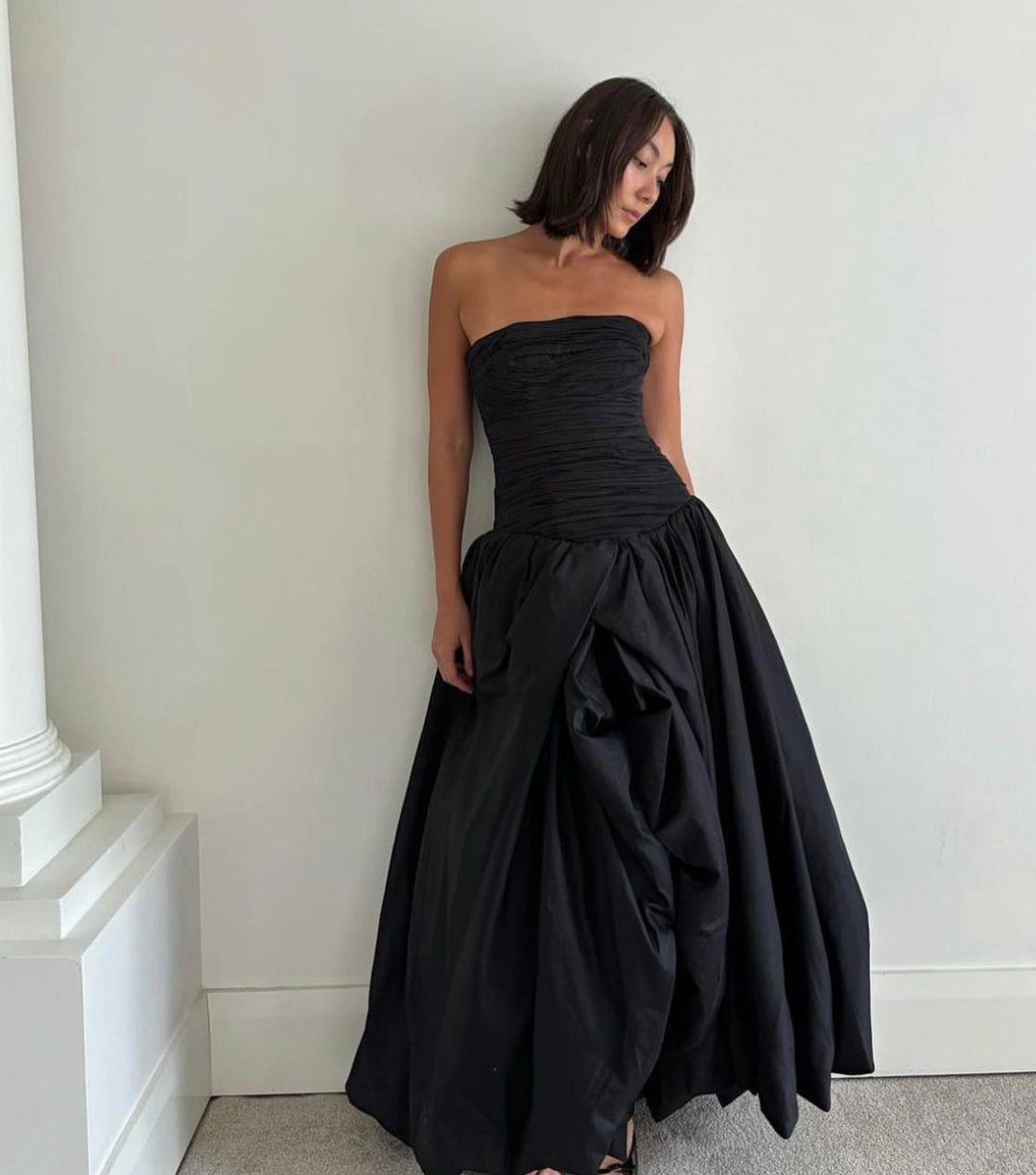 Violette Bubble Hem Maxi Dress (Black) - First Date Rentals