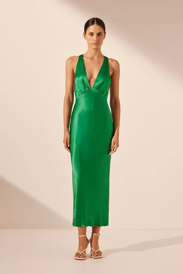 Lana Plunge Cross Back Midi - First Date Rentals