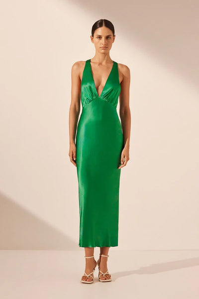 Lana Plunge Cross Back Midi