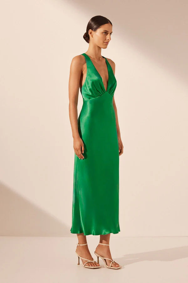 Lana Plunge Cross Back Midi - First Date Rentals