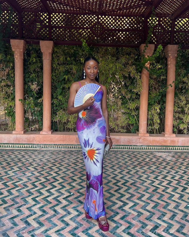 Indigo Blossom Slip Dress - First Date Rentals