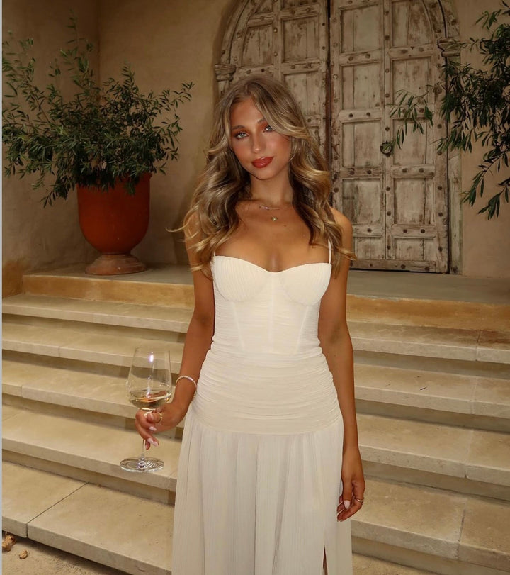 Double Time Pleat Dress (Nougat) - First Date Rentals