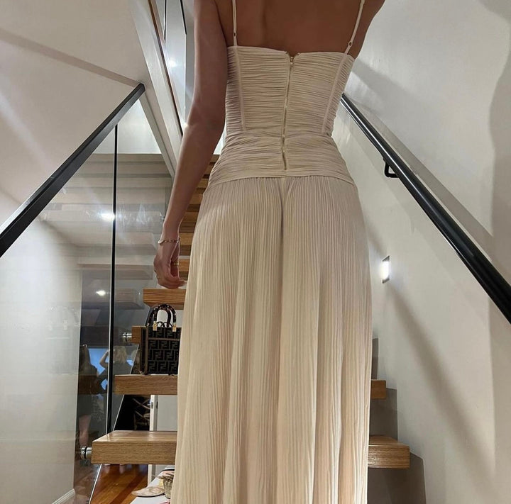 Double Time Pleat Dress (Nougat) - First Date Rentals