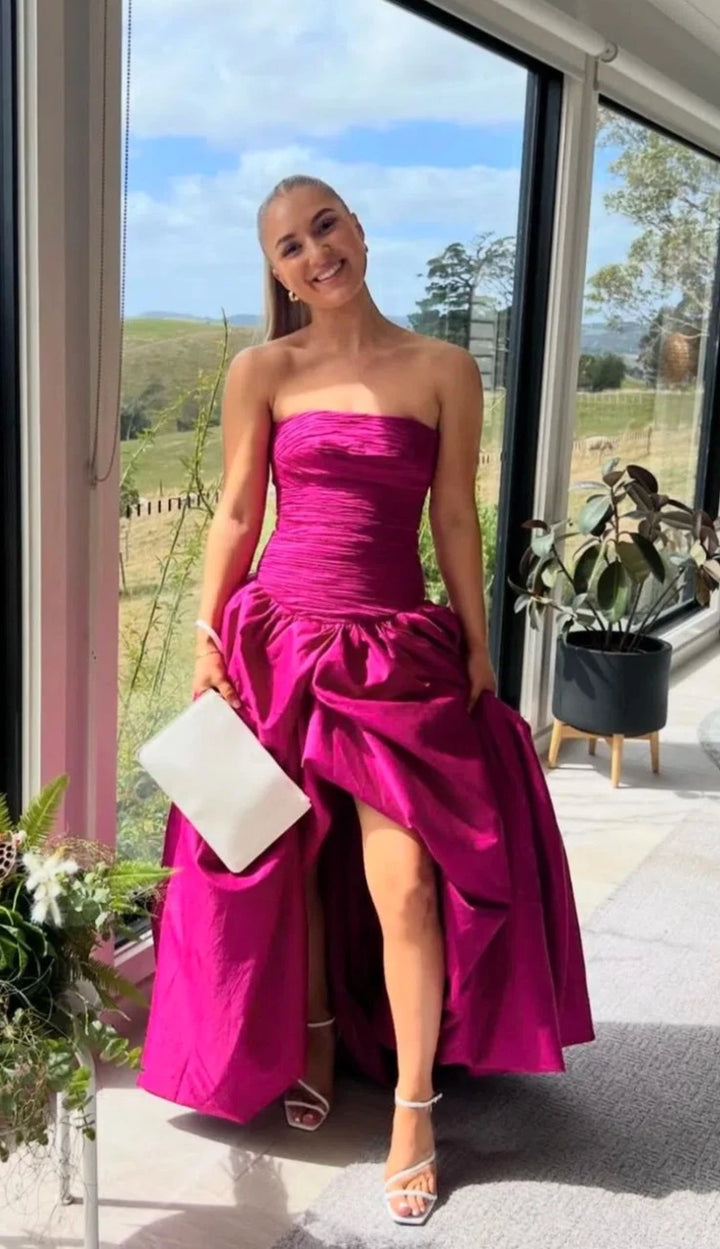 Violette Bubble Hem Maxi Dress (Magenta) - First Date Rentals