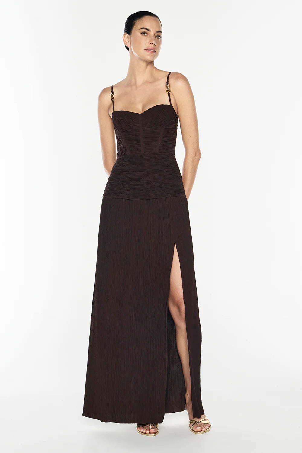Double Time Pleat Dress (Dark Chocolate)