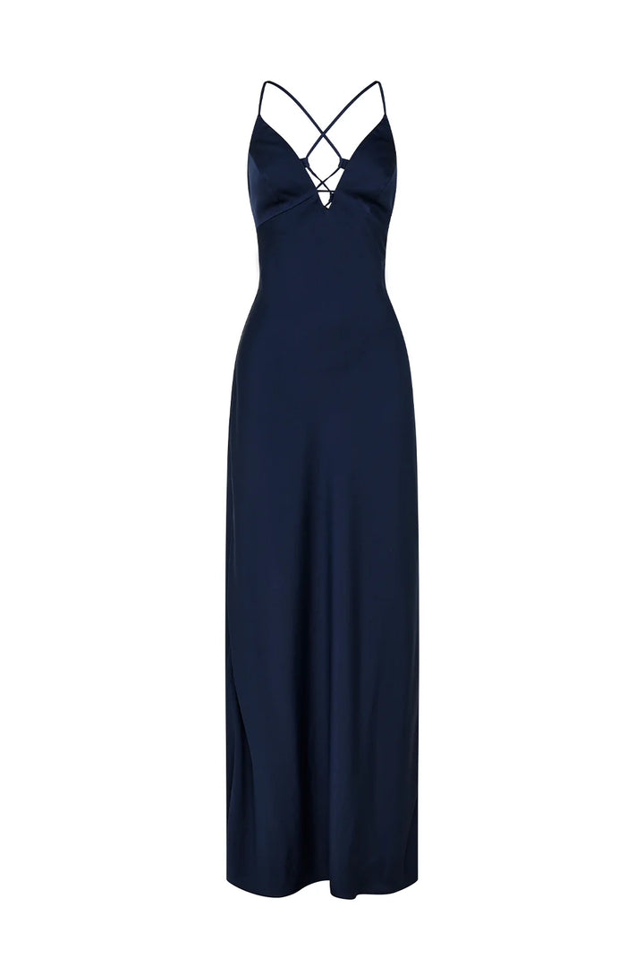 Time to Shine Slip Dress (Navy) - First Date Rentals