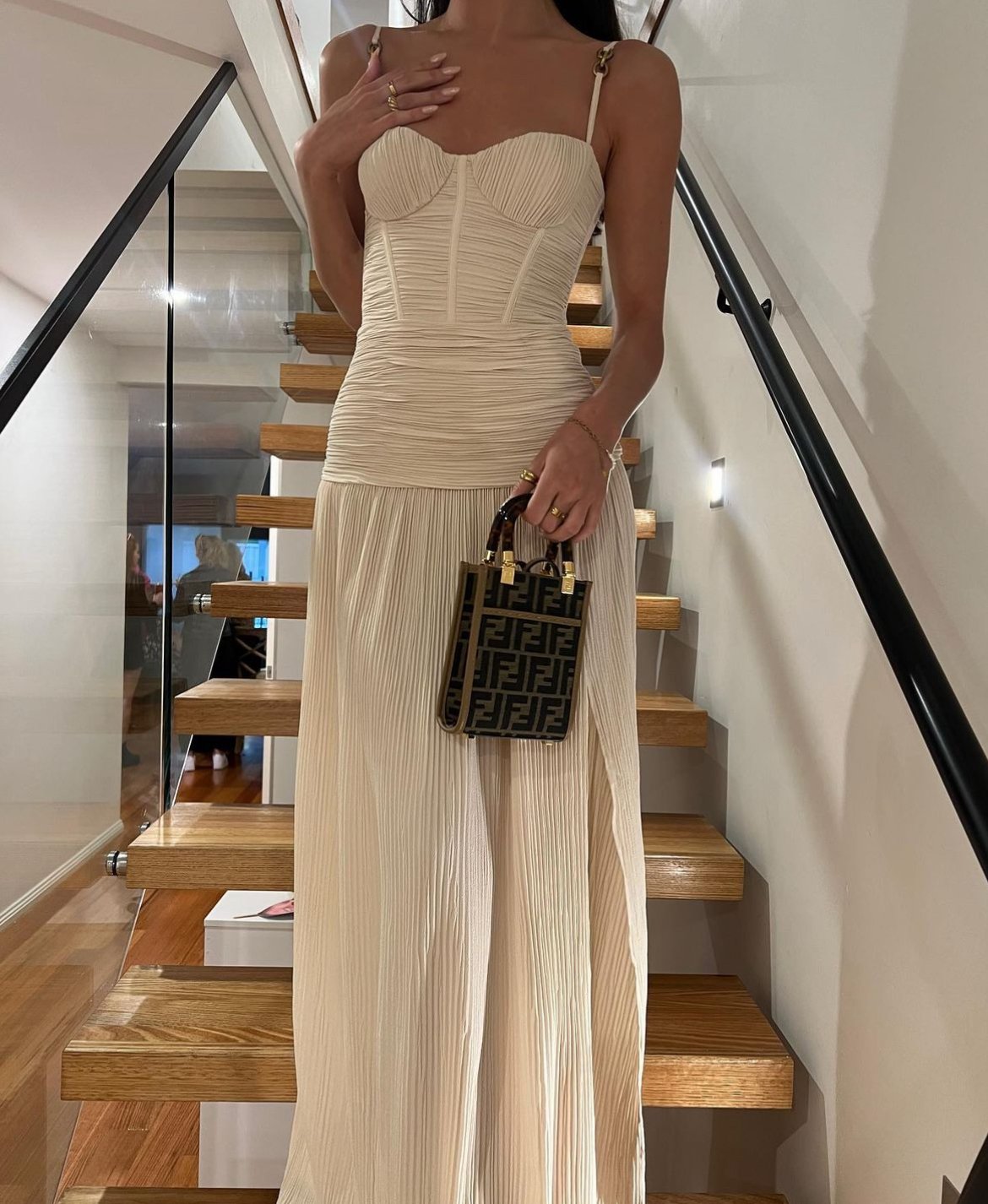 First Date Rentals Double Time Pleat Dress (Nougat) - First Date Rentals