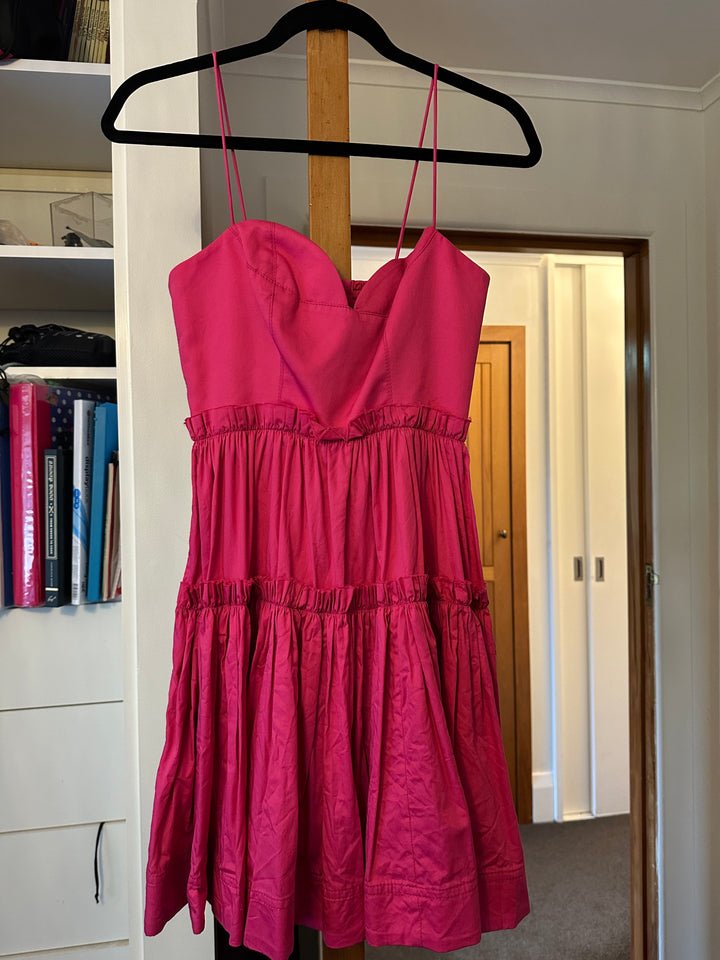 Maya Tiered Mini Dress (Fuchsia) FOR SALE - First Date Rentals