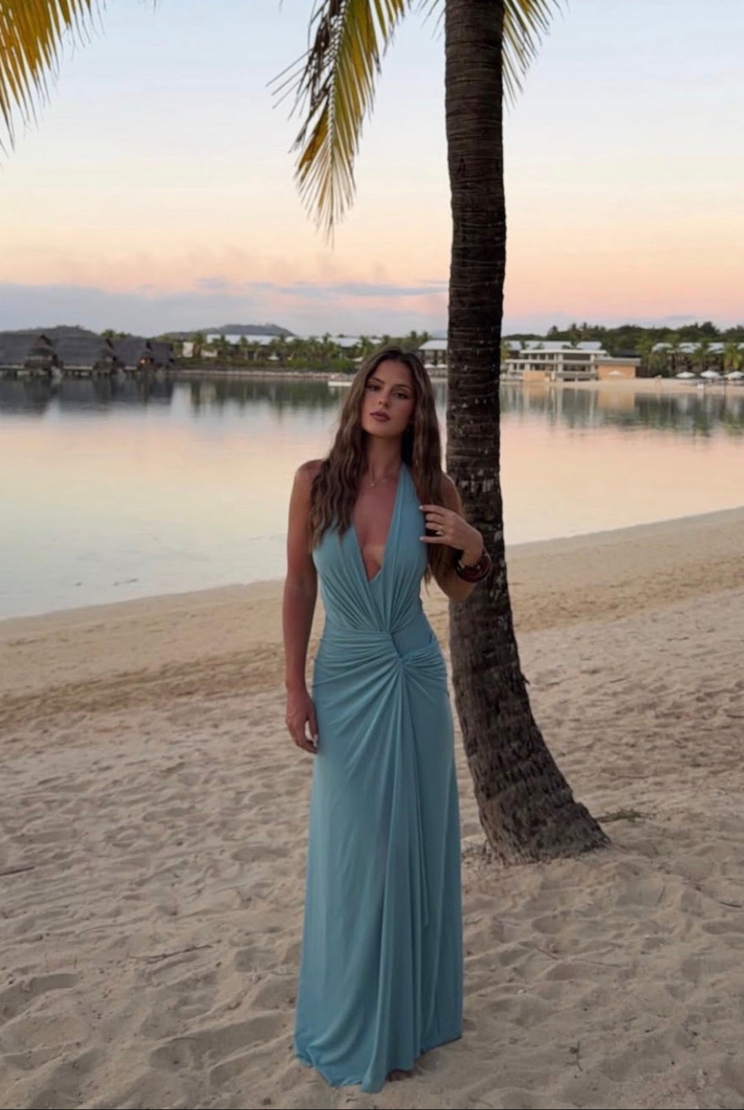 Xanthi V Neck Maxi Dress (Bermuda Blue)