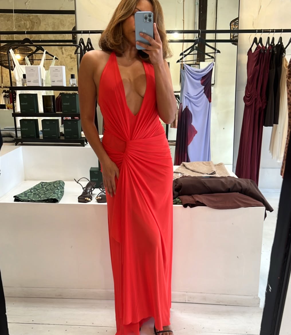 Xanthi V Neck Maxi Dress (Flame)