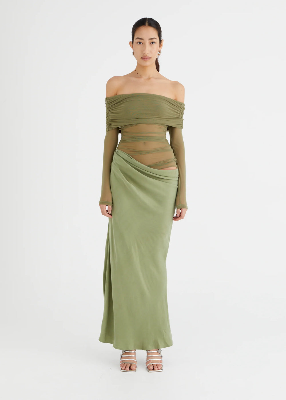 Yasmin Off-Shoulder Maxi Dress (Green) - First Date Rentals