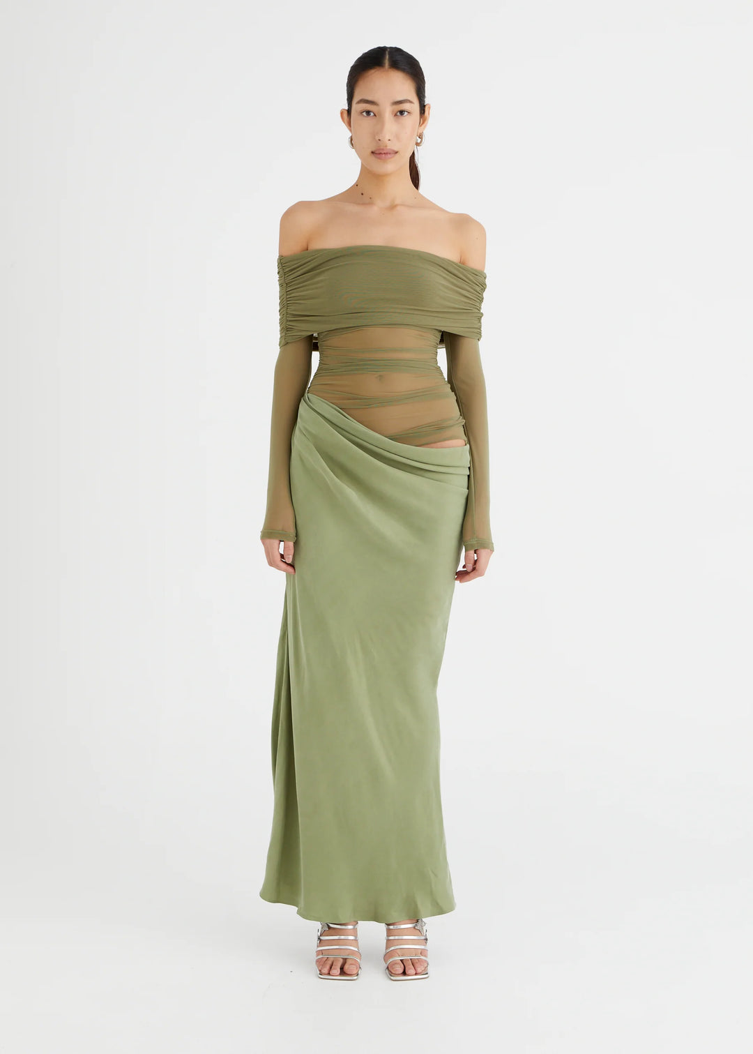 Yasmin Off-Shoulder Maxi Dress (Green) - First Date Rentals