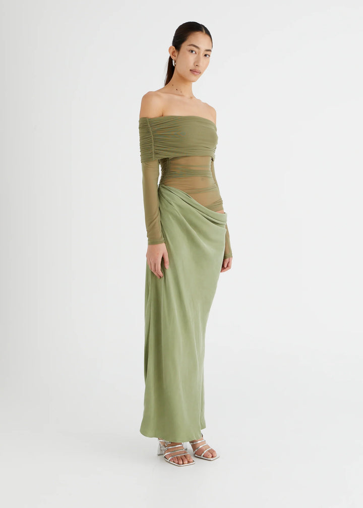 Yasmin Off-Shoulder Maxi Dress (Green) - First Date Rentals