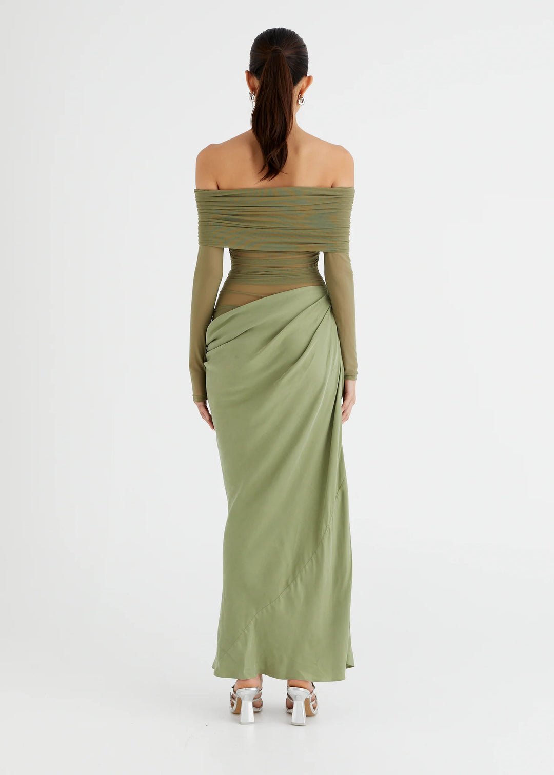 Yasmin Off-Shoulder Maxi Dress (Green) - First Date Rentals