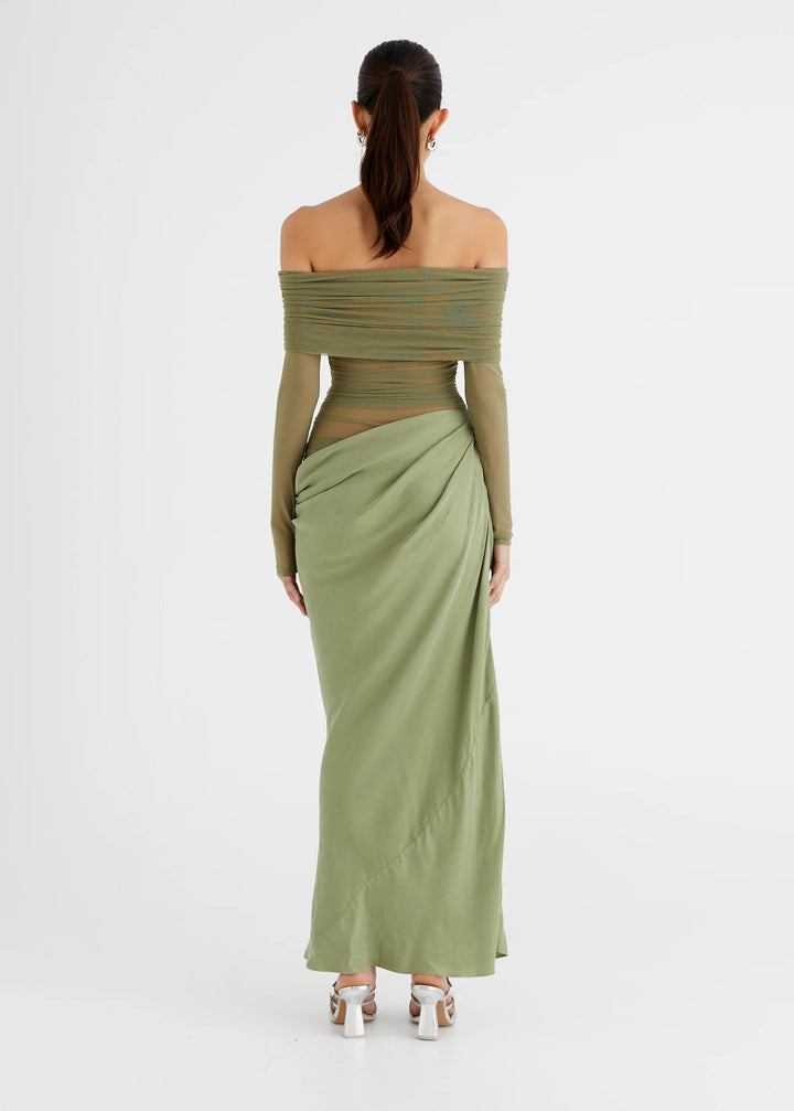 Yasmin Off-Shoulder Maxi Dress (Green) - First Date Rentals