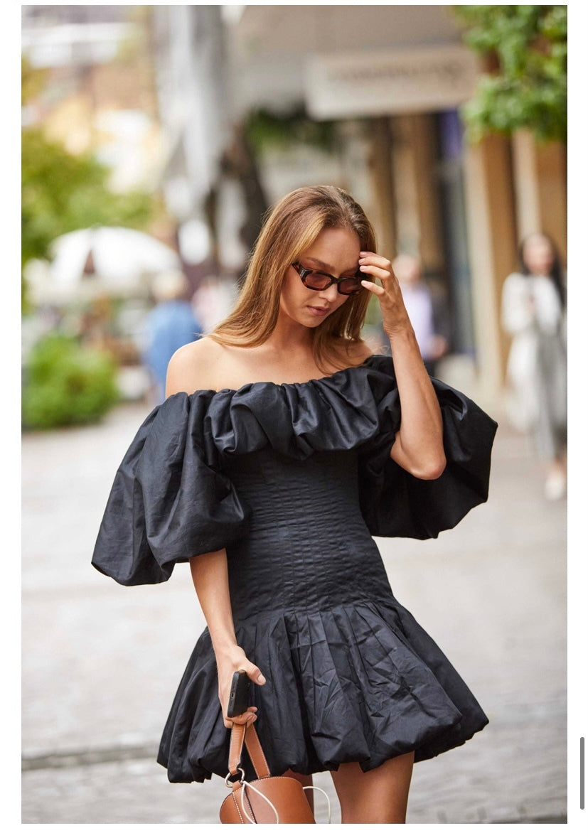 Arles Off Shoulder Mini Dress (Black)