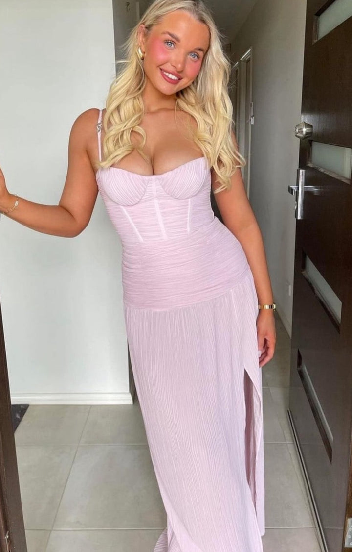 Double Time Pleat Dress (Hydrangea) - First Date Rentals