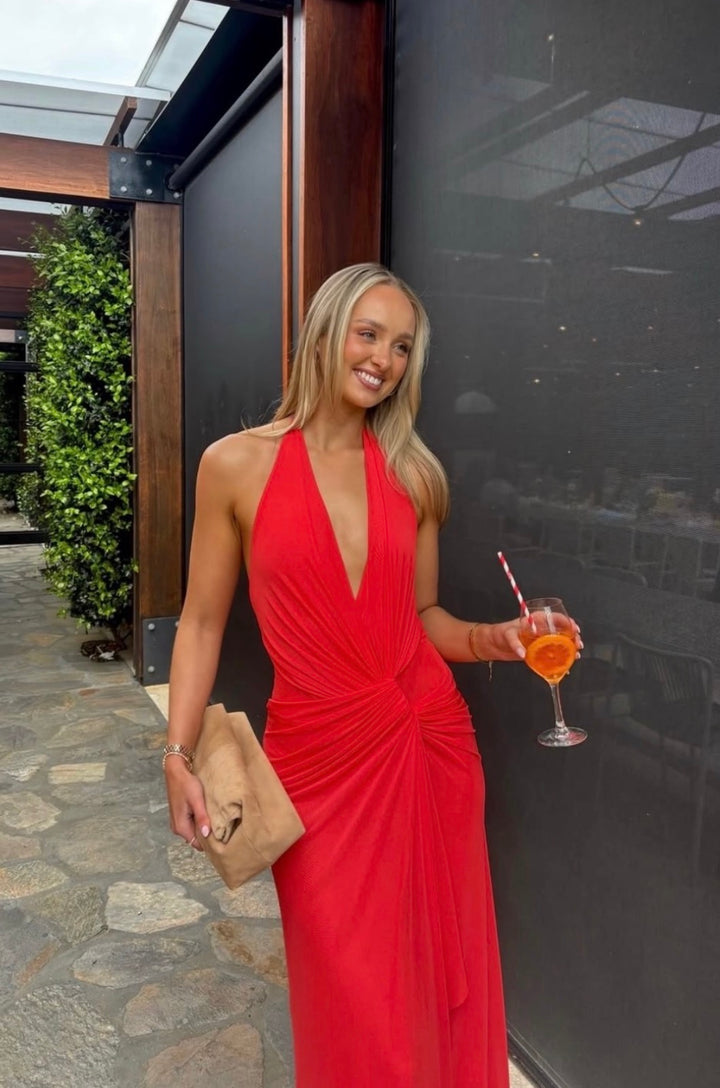 Xanthi V Neck Maxi Dress (Flame)