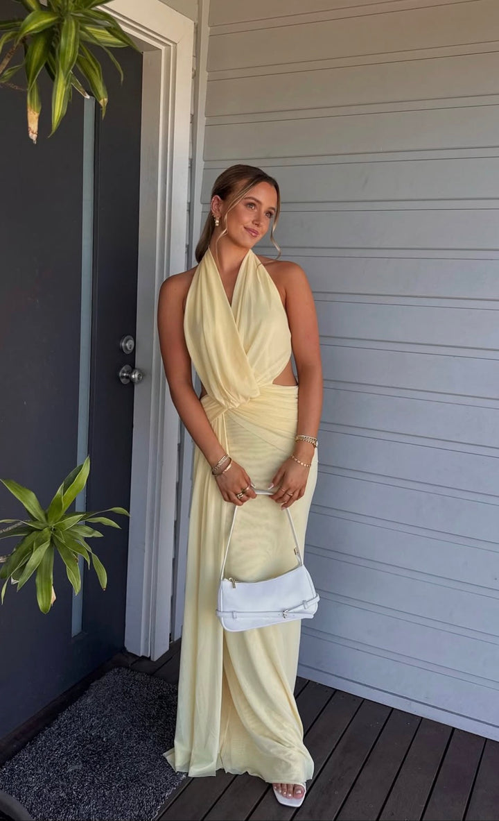 Charlize Halter Maxi (Lemon Cream)