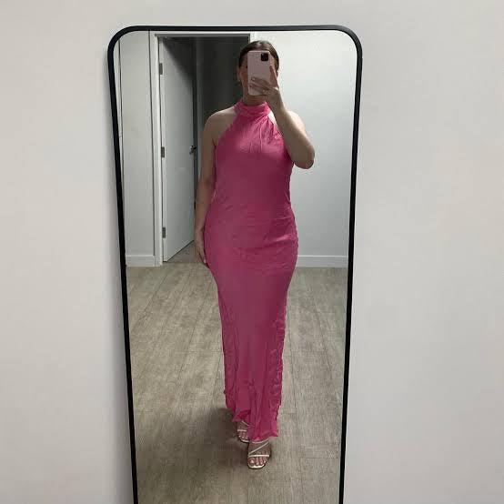 Claire Satin Drape Dress (Pink) - First Date Rentals