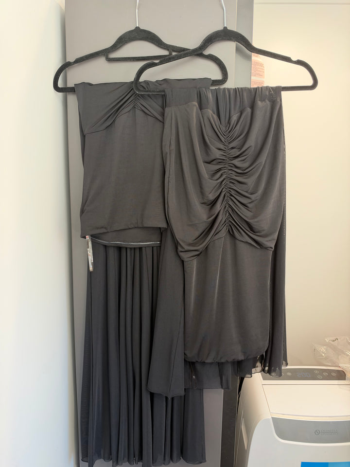 Caspian Slinky And Mesh Off Shoulder Maxi Dress (Black) FOR SALE
