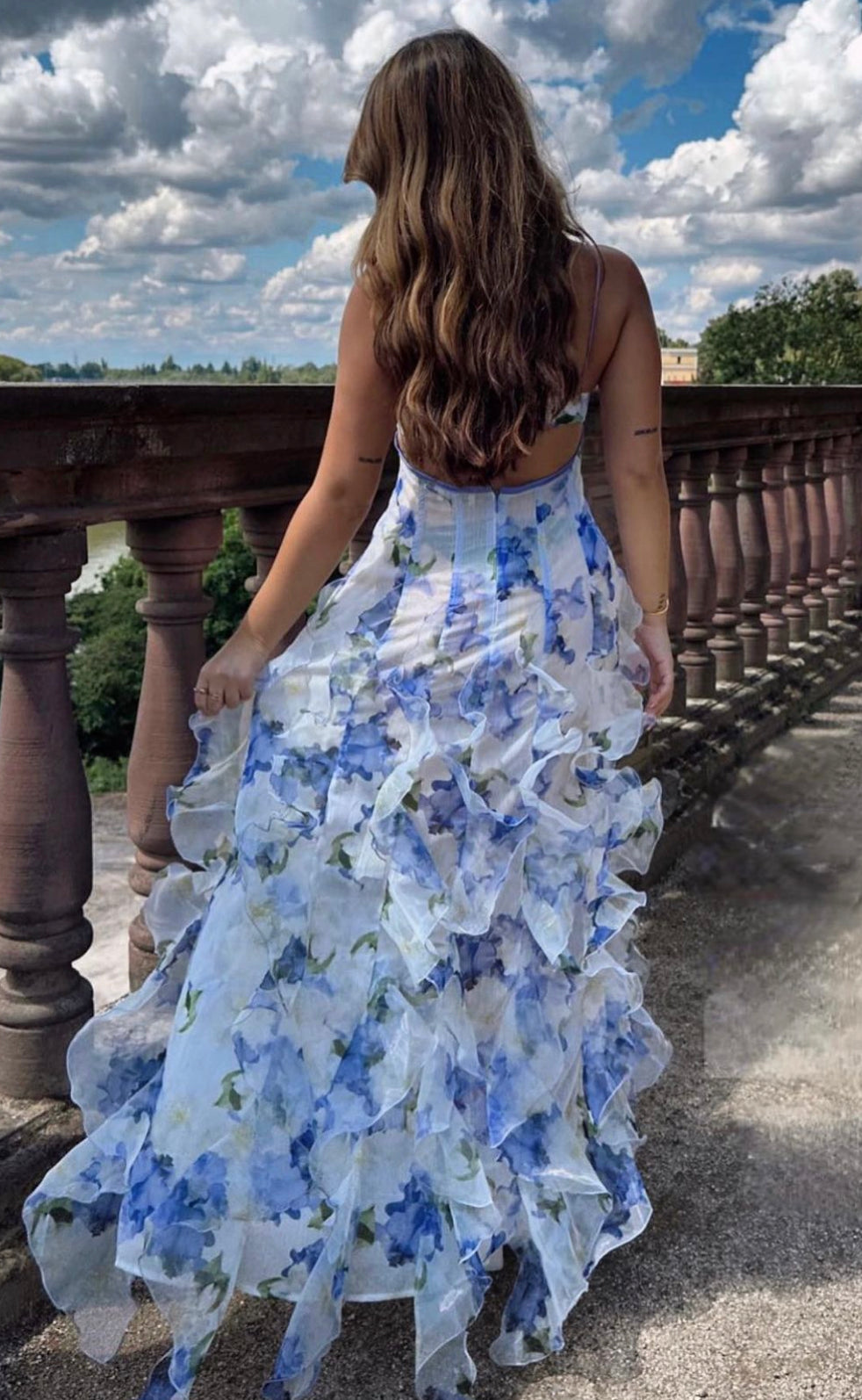 iris maxi dress Floral Iris Maxi Dress: Chiffon Sleeves, Bow Back Evening Gown