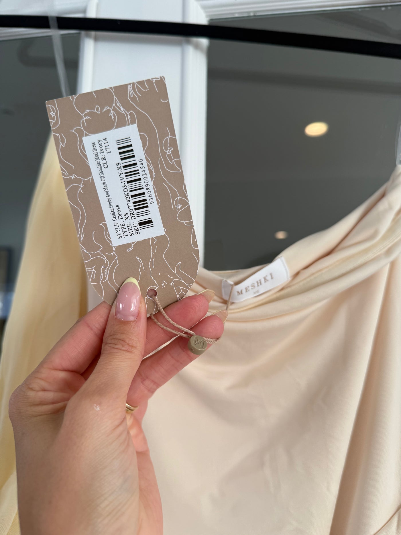 Caspian Slinky And Mesh Off Shoulder Maxi Dress (Cream) FOR SALE