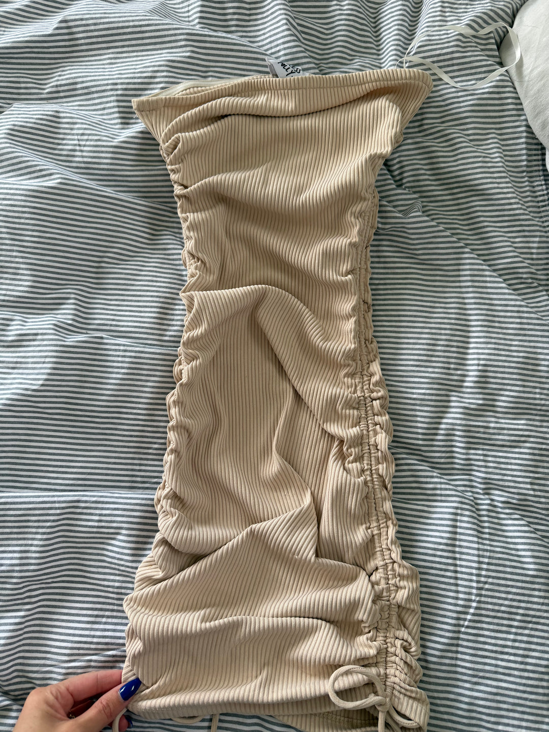 Nude Drawstring Strapless Mini FOR SALE - First Date Rentals