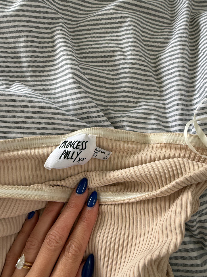 Nude Drawstring Strapless Mini FOR SALE - First Date Rentals