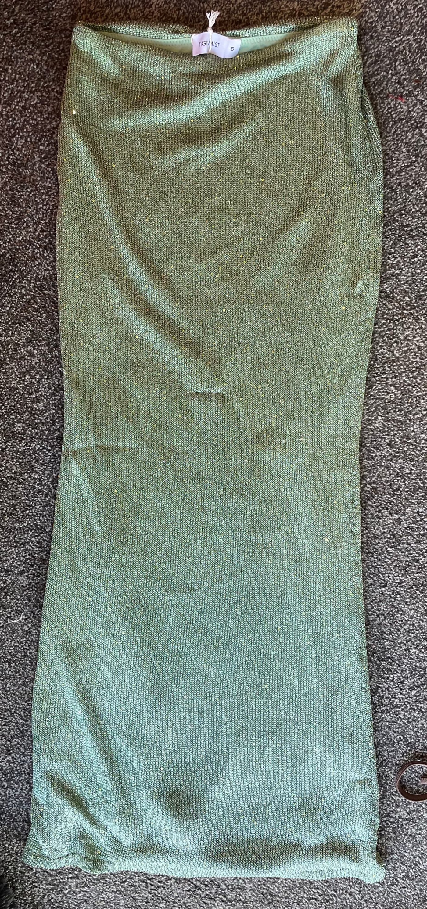 Green Metallic Knit Skirt FOR SALE