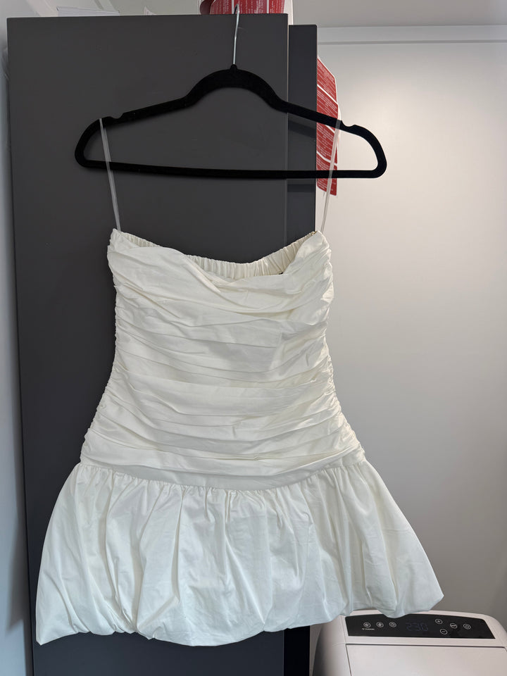 Fran Ruched Cotton Mini Dress - White FOR SALE