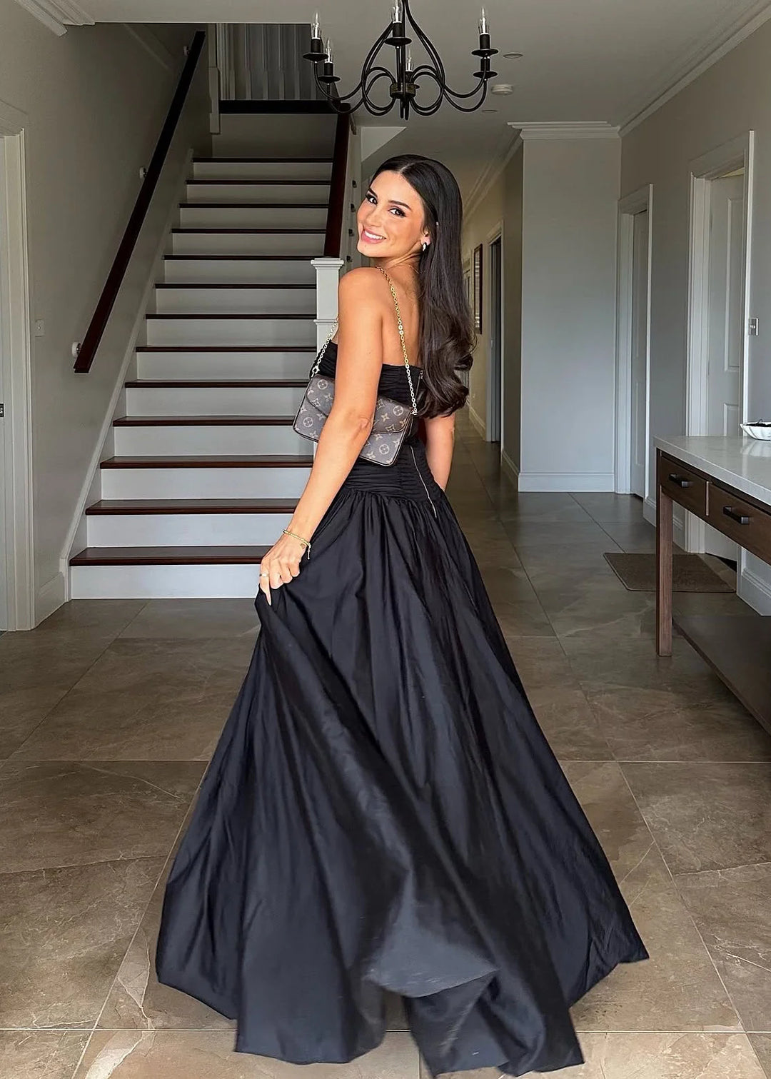 Violette Bubble Hem Maxi Dress (Black)