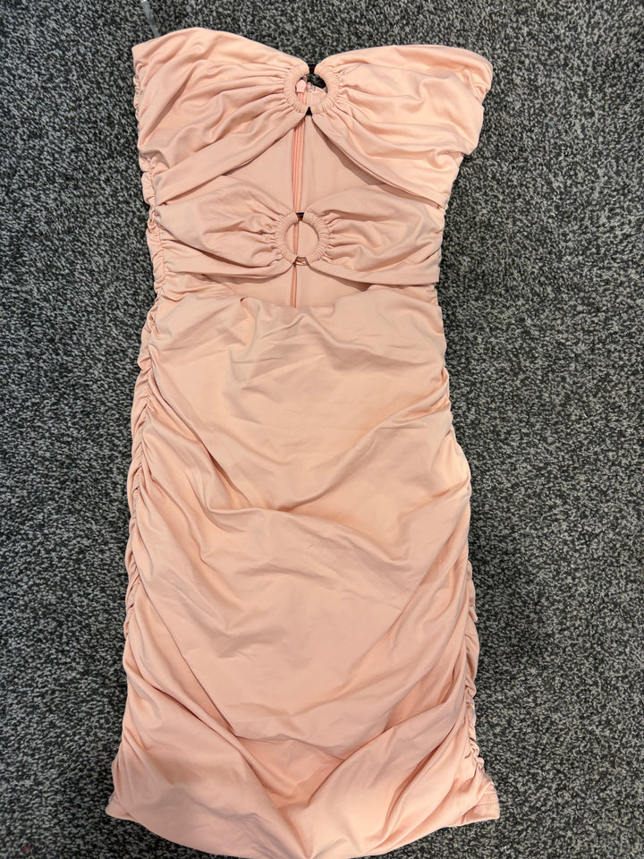 Pink Strapless Ruched Mini FOR SALE - First Date Rentals